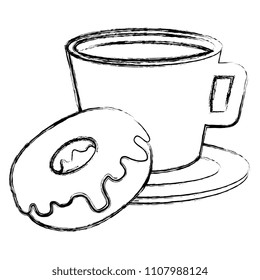 coffee cup with sweet donuts