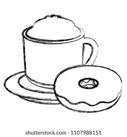 coffee cup with sweet donuts