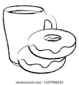 coffee cup with sweet donuts