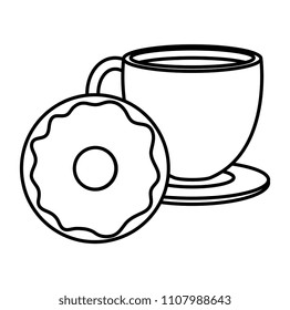 coffee cup with sweet donuts