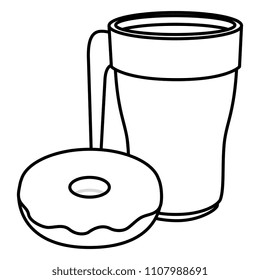 coffee cup with sweet donuts