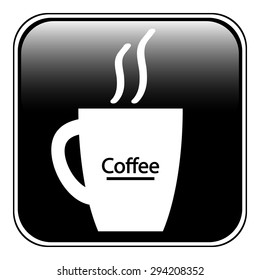 Coffee cup symbol button on white background. Vector illustration.