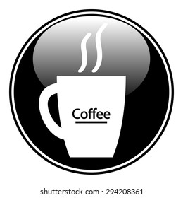 Coffee cup symbol button on white background. Vector illustration.