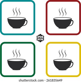 Coffee Cup Symbol And Icons Set On White Background And Colorful Border. Vector illustration.