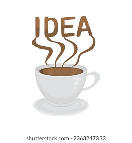  Coffee cup symbol with idea word in speech bubble, illustration vector cartoon EPS 10.