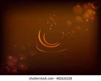 Coffee cup symbol on the brown background with light effects