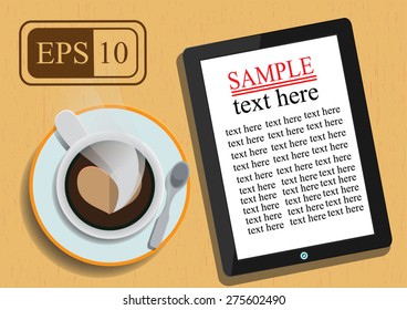 the coffee cup and tablet.