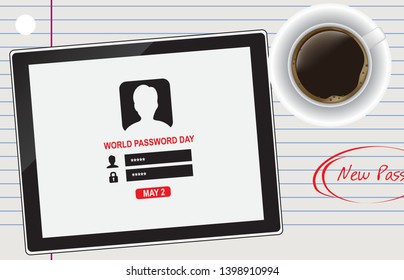 Coffee cup with coffee and tablet for holiday Password Day