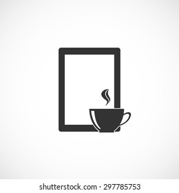 taza de café con icono de tablet pc