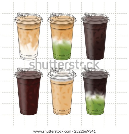 Coffee cup take away. Collection of hand drawn doodle line art.