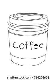 coffee cup take away hand drawn vector line art illustration