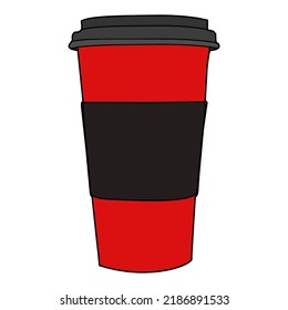 Coffee Cup Take Away Morning On The Go Disposable Recyclable Paper Plastic Hot Mug Busy Work Life Restaurant Fast Food Hot Chocolate Tea Caffeine Stimulant Beverage Vector Isolated Digital Art Simple.