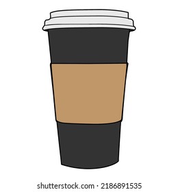 Coffee Cup Take Away Morning On The Go Disposable Recyclable Paper Plastic Hot Mug Busy Work Life Restaurant Fast Food Hot Chocolate Tea Caffeine Stimulant Beverage Vector Isolated Digital Art Simple.