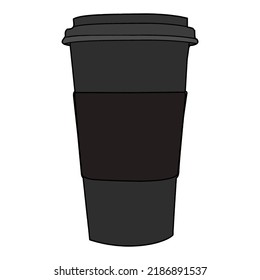 Coffee Cup Take Away Morning On The Go Disposable Recyclable Paper Plastic Hot Mug Busy Work Life Restaurant Fast Food Hot Chocolate Tea Caffeine Stimulant Beverage Vector Isolated Digital Art Simple.