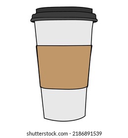 Coffee Cup Take Away Morning On The Go Disposable Recyclable Paper Plastic Hot Mug Busy Work Life Restaurant Fast Food Hot Chocolate Tea Caffeine Stimulant Beverage Vector Isolated Digital Art Simple.