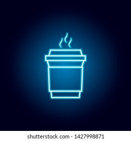 coffee, cup, take away outline icon in neon style. elements of education illustration line icon. signs, symbols can be used for web, logo, mobile app, UI, UX