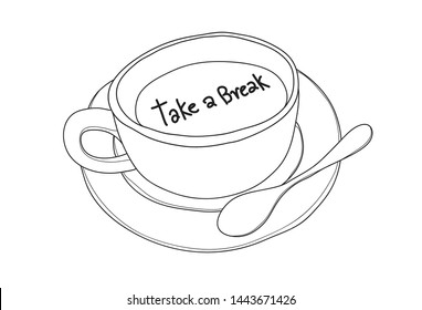 coffee cup take a break hand drawn vector cute line art illustration