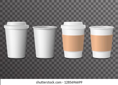 Coffee cup takeaway with cover 3d realistic mockup transparent background design vector illustration