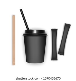 Coffee cup takeaway with cover 3d realistic mockup on white background, template for your design design vector illustration