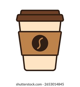 Xícara de café tirar ilustração vetor isolado em estilo simples plana. Elemento de projeto de tomada ou entrega de bebida quente. Clipart de bebida de cafeína. Café, cafeteria, item de menu. Logo ou ícone.