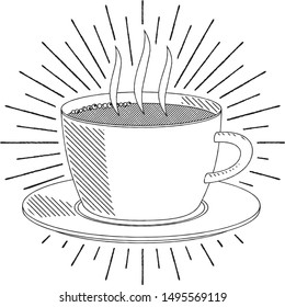 Coffee cup/ tea cup - black and white illustration/ drawing