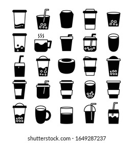 coffee cup, tea, bubble tea icons set