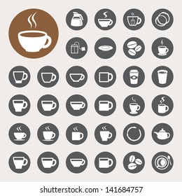 Кофейная чашка и чайная чашка набор значков. Иллюстрация eps10