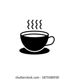 Coffee, cup, tea icon symbol in solid black flat shape glyph icon, isolated on white background