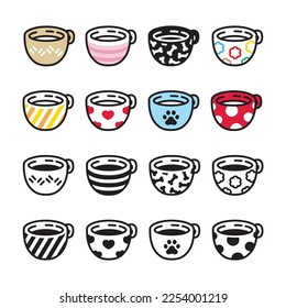 coffee cup tea icon vector polka dot stripe dog paw cat footprint bone heart valentine glass drink logo symbol character cartoon illustration doodle design