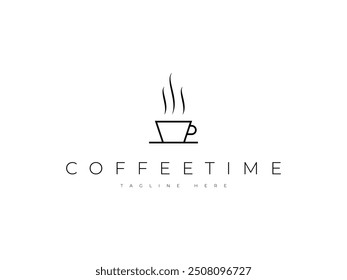 coffee cup tea line logo design