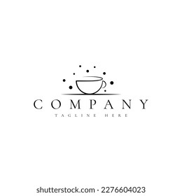 coffee cup or tea cup with line style vector logo design