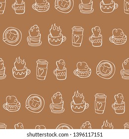 Coffee cup. Tea mug. Seamless vector pattern (background).
