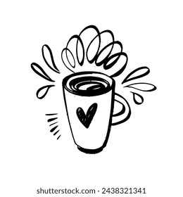 Coffee cup or tea sign icon. Black color modern sketch art. Vector illustration.