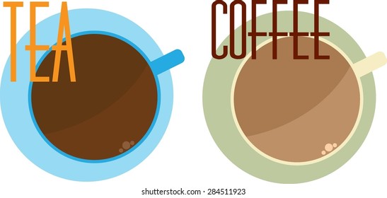 Coffee Cup and Tea cup in a sorta deco style, Layered vector drawing