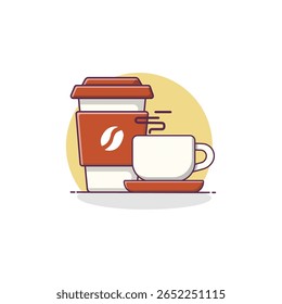 Coffee Cup with Tea Cup Vector Illustration. Tea Time Logo Concept Design