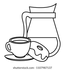coffee cup and teacup with sweet donuts