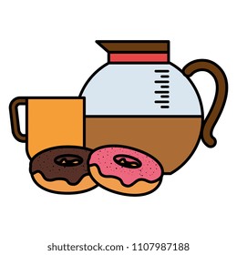 coffee cup and teacup with sweet donuts