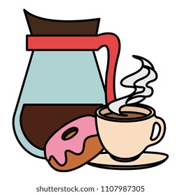 coffee cup and teacup with sweet donuts