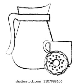 coffee cup and teacup with sweet donuts