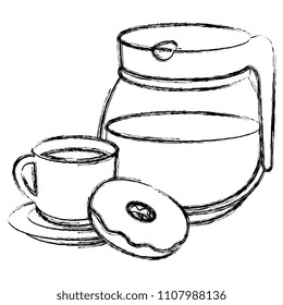 coffee cup and teacup with sweet donuts