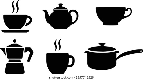 Coffee cup and teapot icons set. Vector illustration