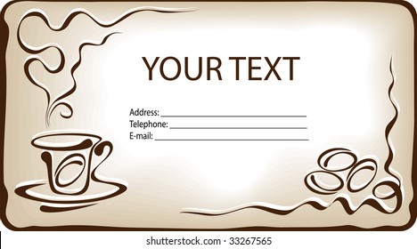 Coffee cup. Telephone card. Vector illustration.