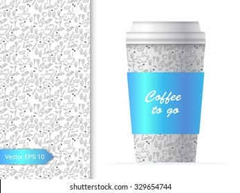 Coffee cup template illustration with the sweet and fun party pattern design which includes sweets and desserts. 