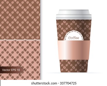 Coffee cup template illustration with the two coffee bean patterns design in brown and chocolate color.
