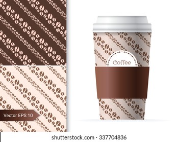 Coffee cup template illustration with the two coffee bean patterns design in brown and chocolate color.