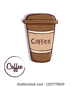 coffee cup with text using colored doodle or hand drawn style