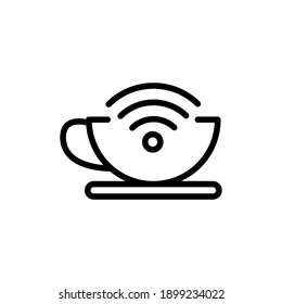 Coffee cup thin line icon with internet symbol
