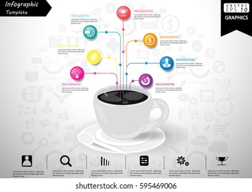 Coffee Cup Of thought  Business  Modern design Idea and Concept Vector illustration Infographic template with Colorful circle,icon.