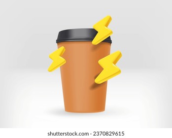 Coffee cup with thunderbolts. 3d vector illustration