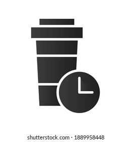 coffee cup and time clock delivery food silhouette style icon vector illustration design